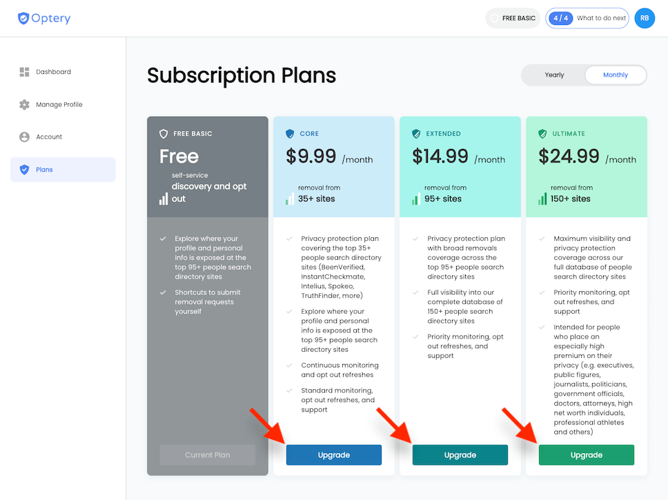 Optery Privacy Plans